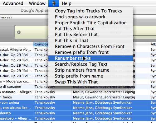 iTunes scripts menu